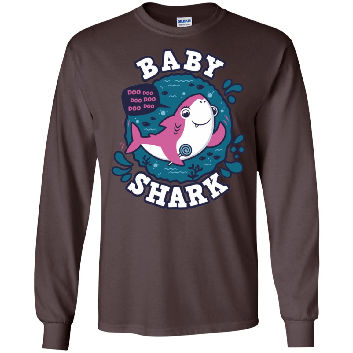 T-Shirts Dark Chocolate / S Shark Family trazo - Baby Girl Men's Long Sleeve T-Shirt