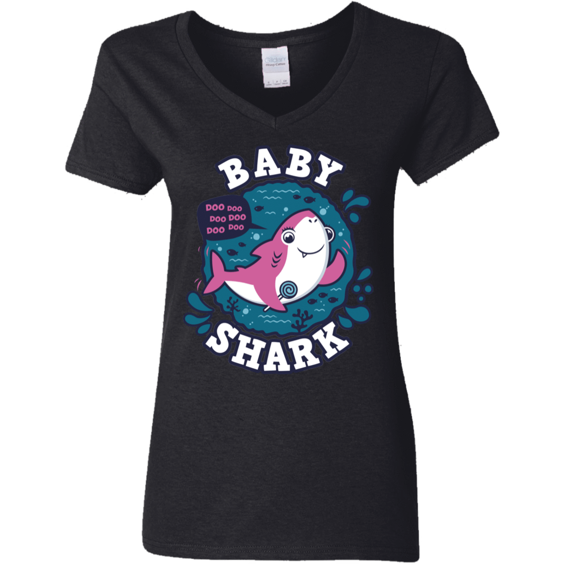 T-Shirts Black / S Shark Family trazo - Baby Girl Women's V-Neck T-Shirt