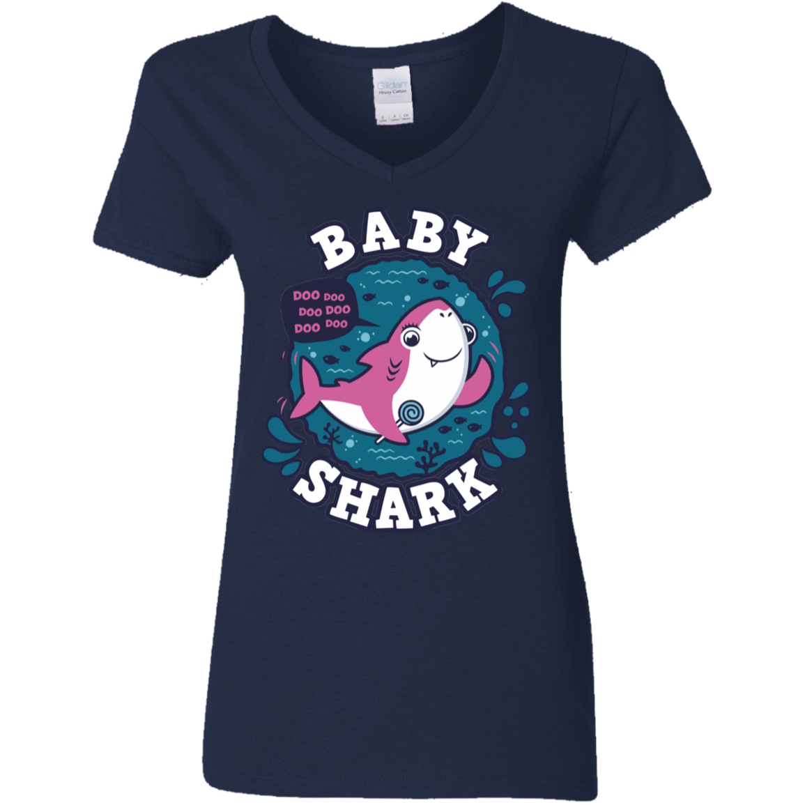 T-Shirts Navy / S Shark Family trazo - Baby Girl Women's V-Neck T-Shirt