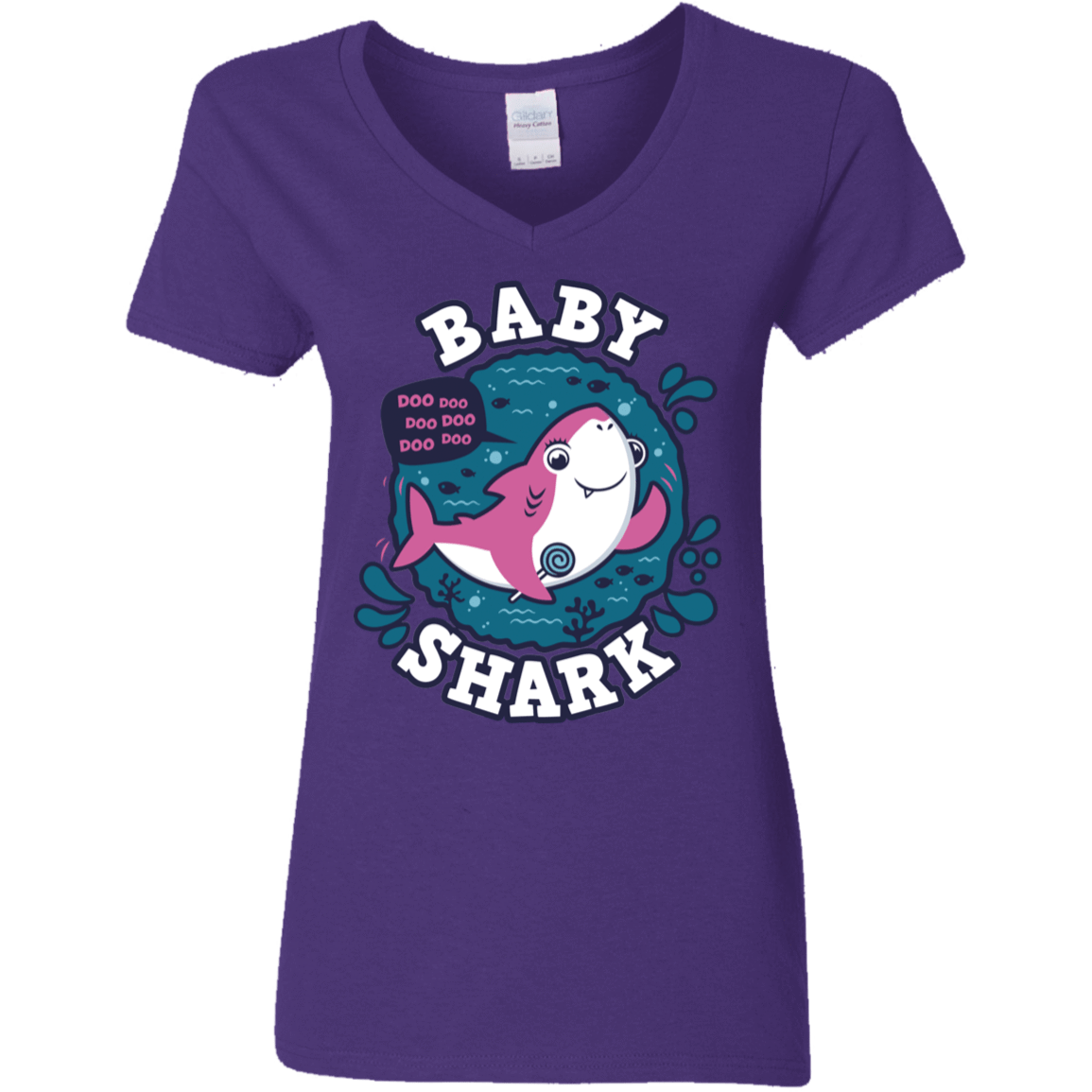 T-Shirts Purple / S Shark Family trazo - Baby Girl Women's V-Neck T-Shirt