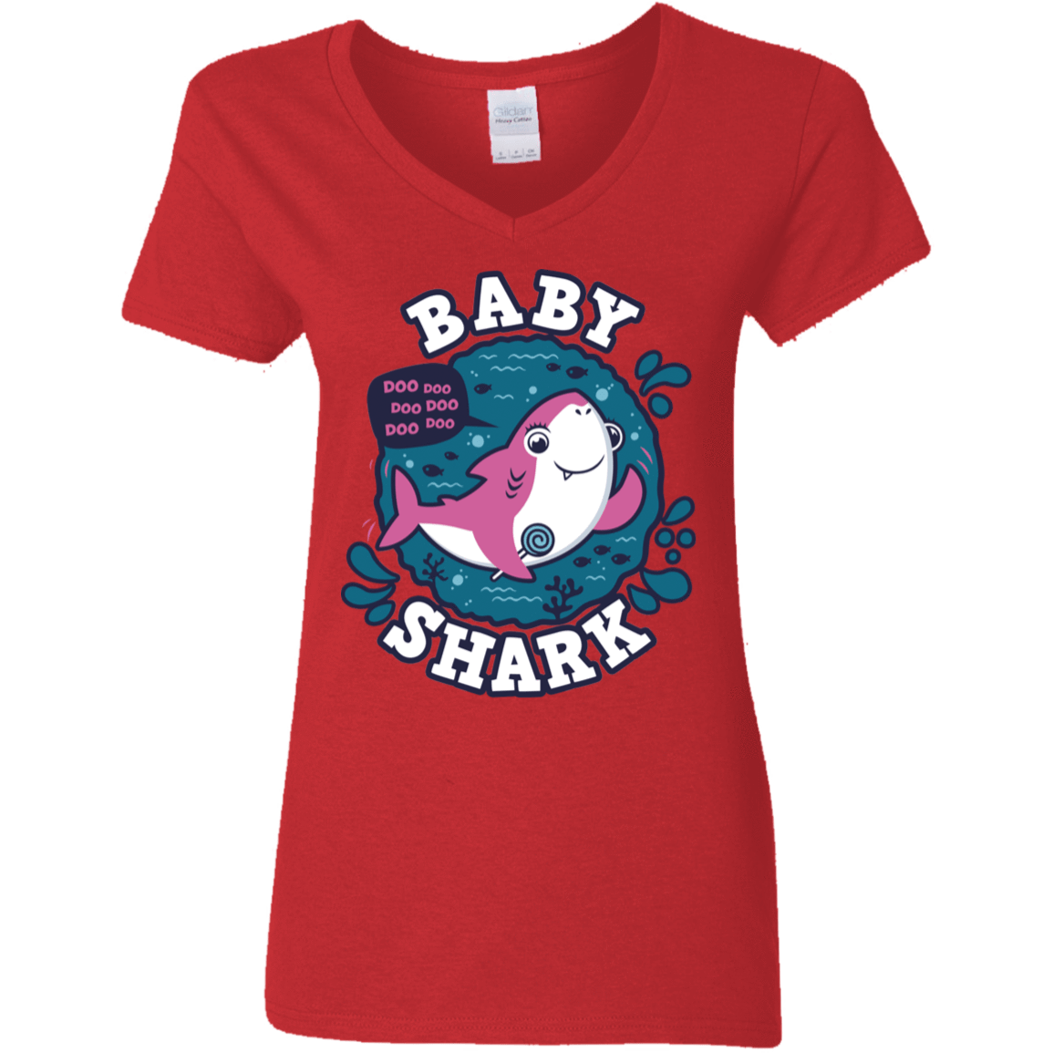 T-Shirts Red / S Shark Family trazo - Baby Girl Women's V-Neck T-Shirt