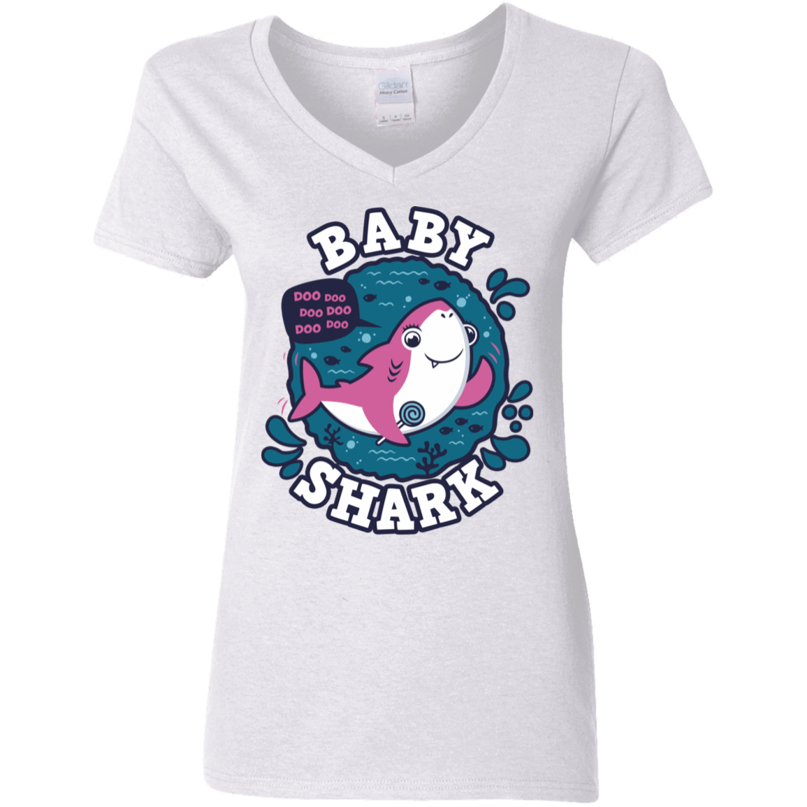 T-Shirts White / S Shark Family trazo - Baby Girl Women's V-Neck T-Shirt