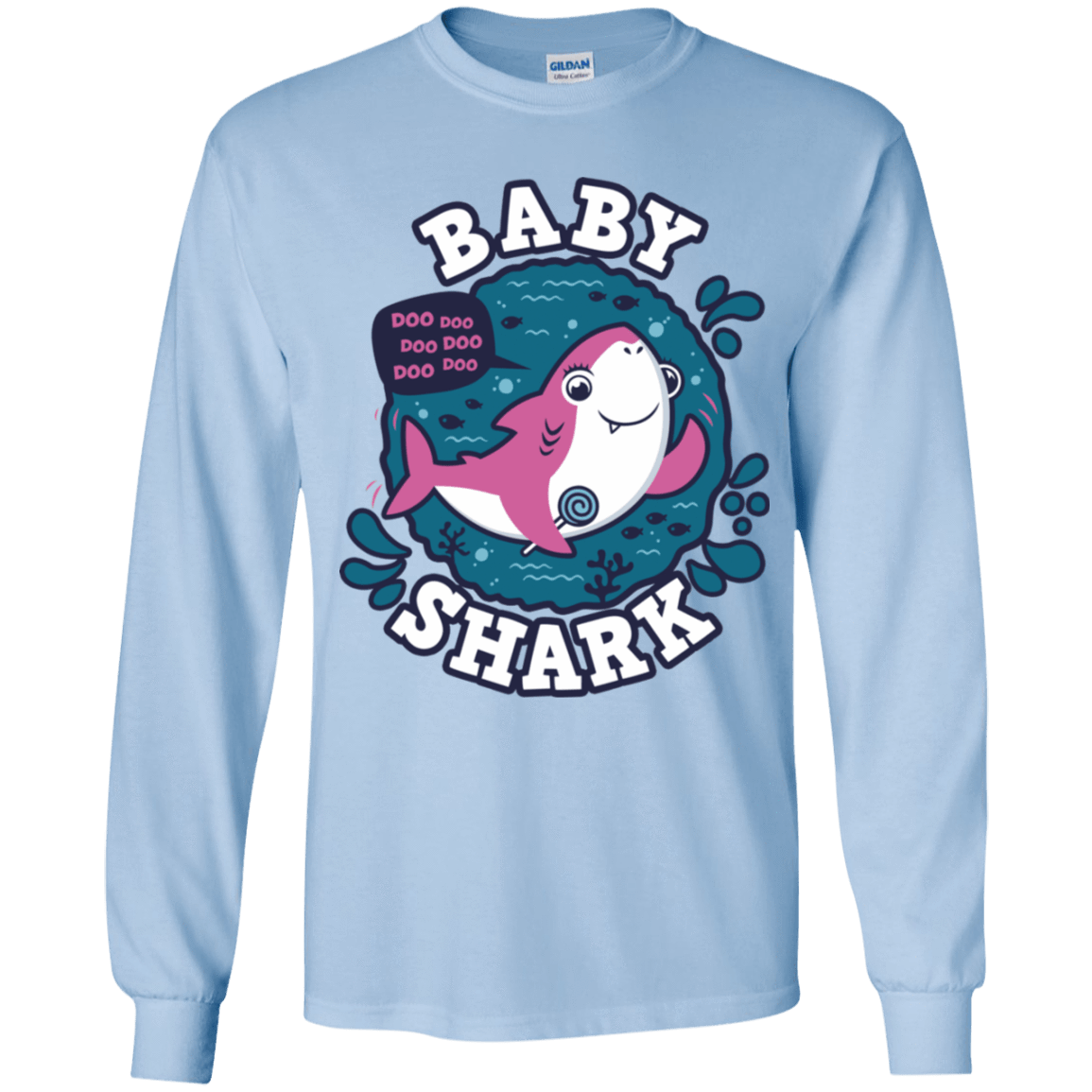 T-Shirts Light Blue / YS Shark Family trazo - Baby Girl Youth Long Sleeve T-Shirt