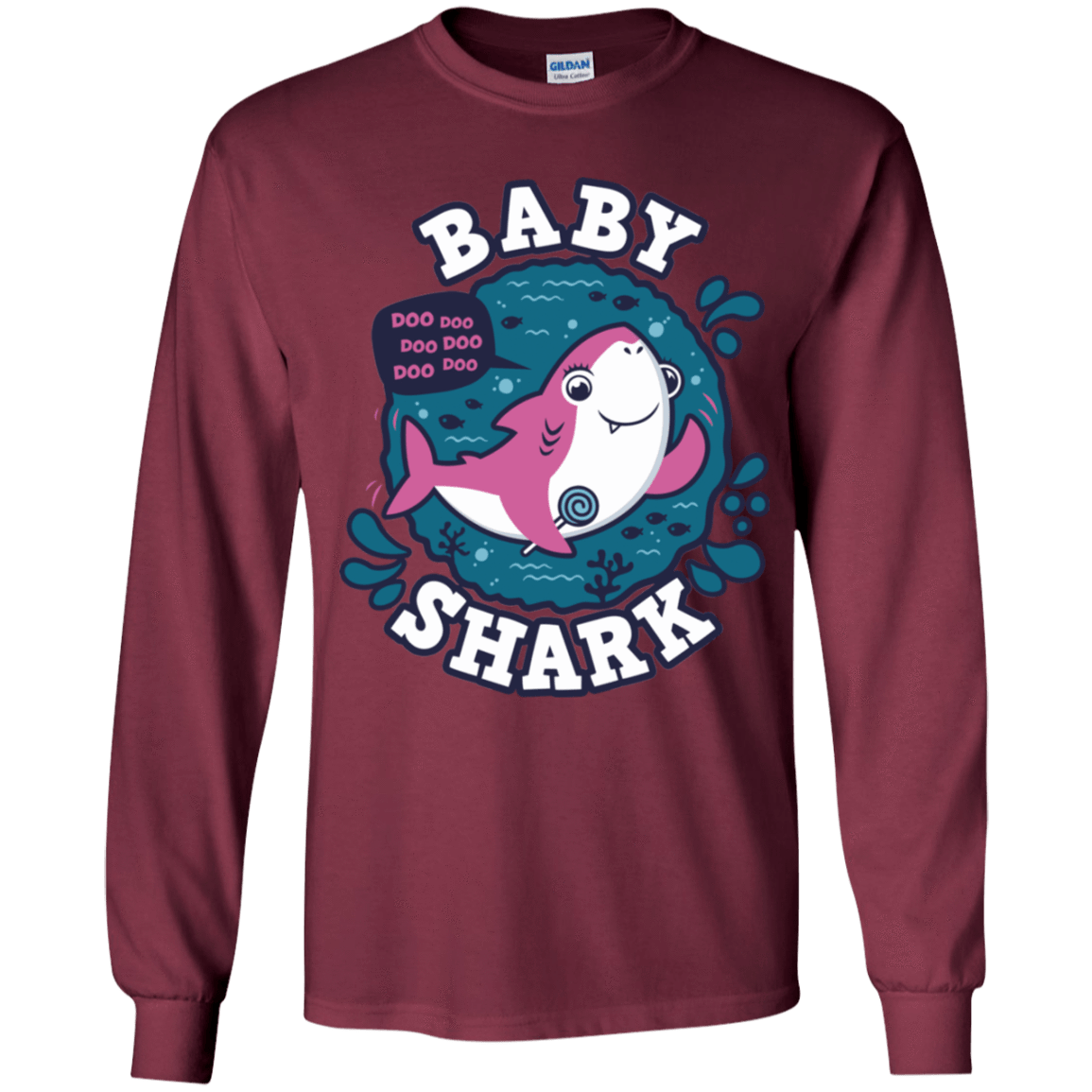 T-Shirts Maroon / YS Shark Family trazo - Baby Girl Youth Long Sleeve T-Shirt