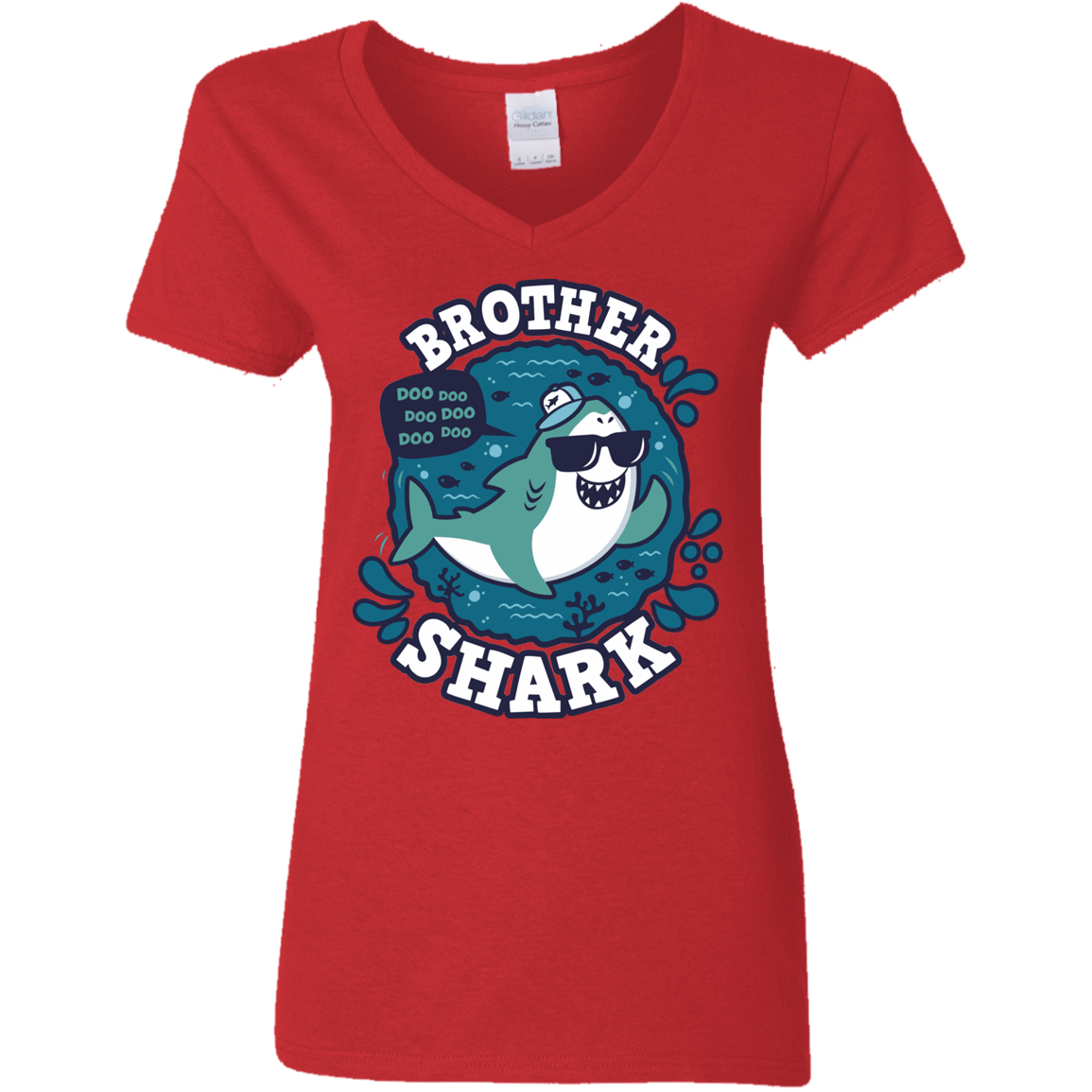 T-Shirts Red / S Shark Family trazo - Brother Women's V-Neck T-Shirt