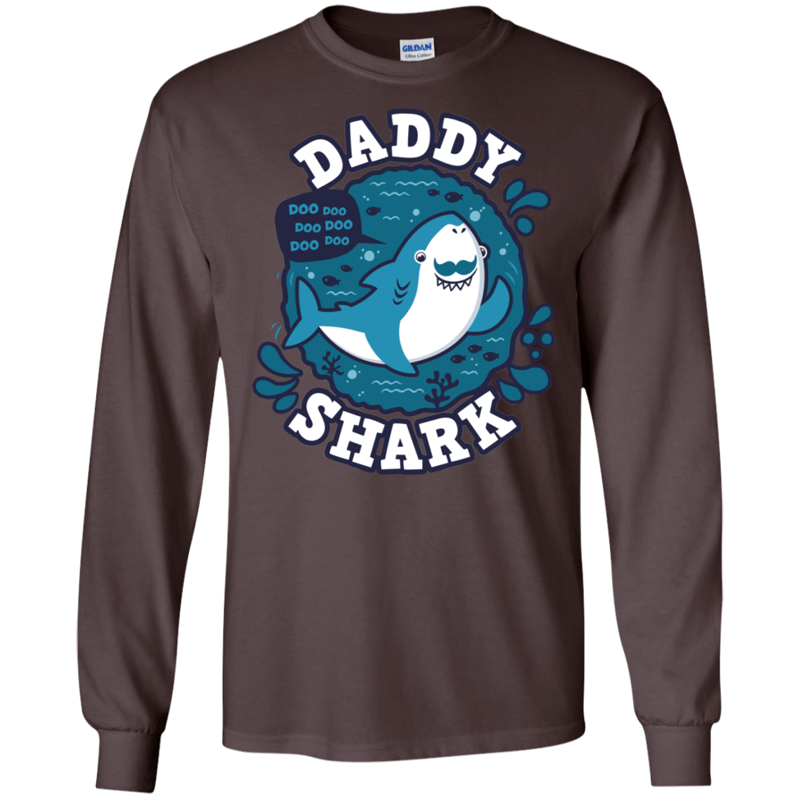 T-Shirts Dark Chocolate / S Shark Family trazo - Daddy Men's Long Sleeve T-Shirt