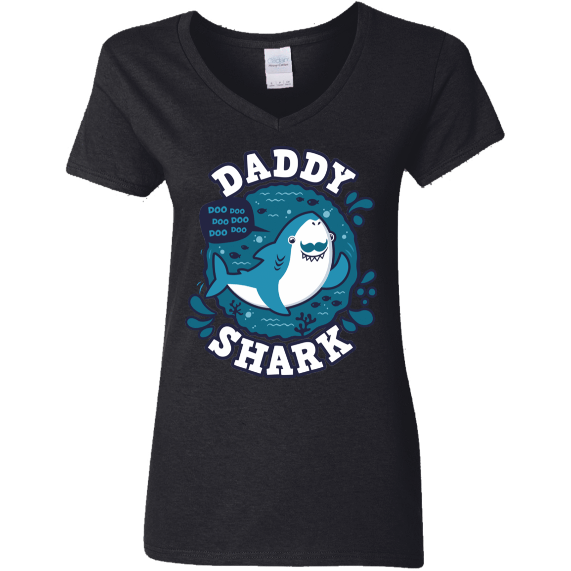 T-Shirts Black / S Shark Family trazo - Daddy Women's V-Neck T-Shirt