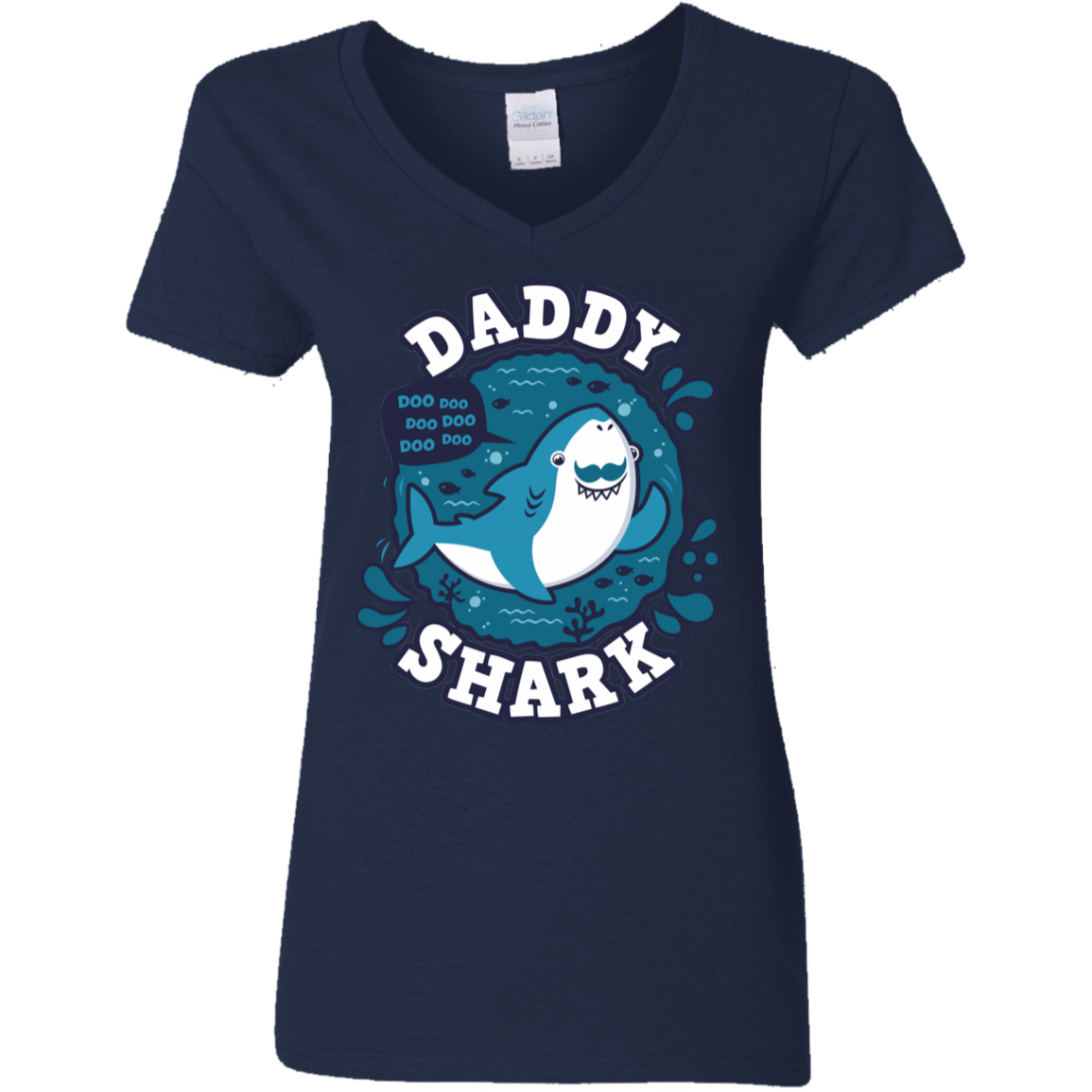 T-Shirts Navy / S Shark Family trazo - Daddy Women's V-Neck T-Shirt