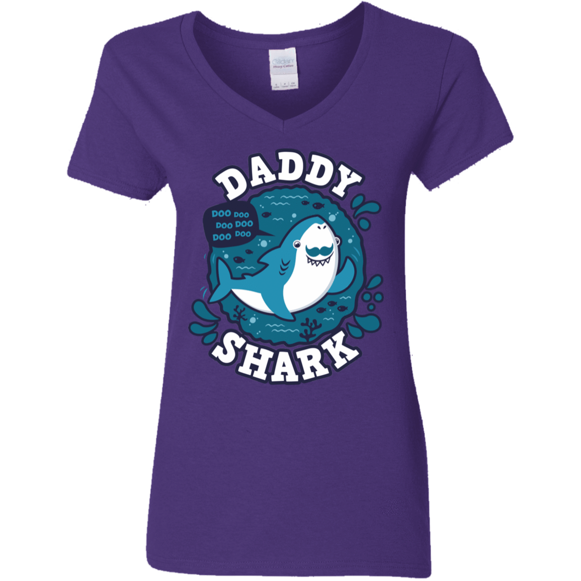 T-Shirts Purple / S Shark Family trazo - Daddy Women's V-Neck T-Shirt