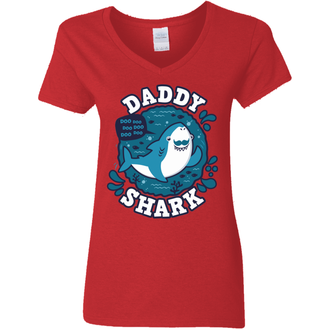 T-Shirts Red / S Shark Family trazo - Daddy Women's V-Neck T-Shirt