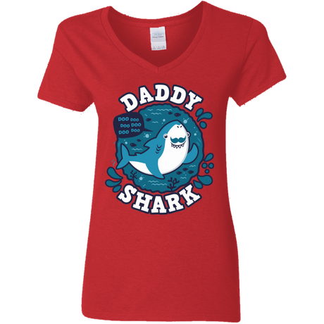 T-Shirts Red / S Shark Family trazo - Daddy Women's V-Neck T-Shirt