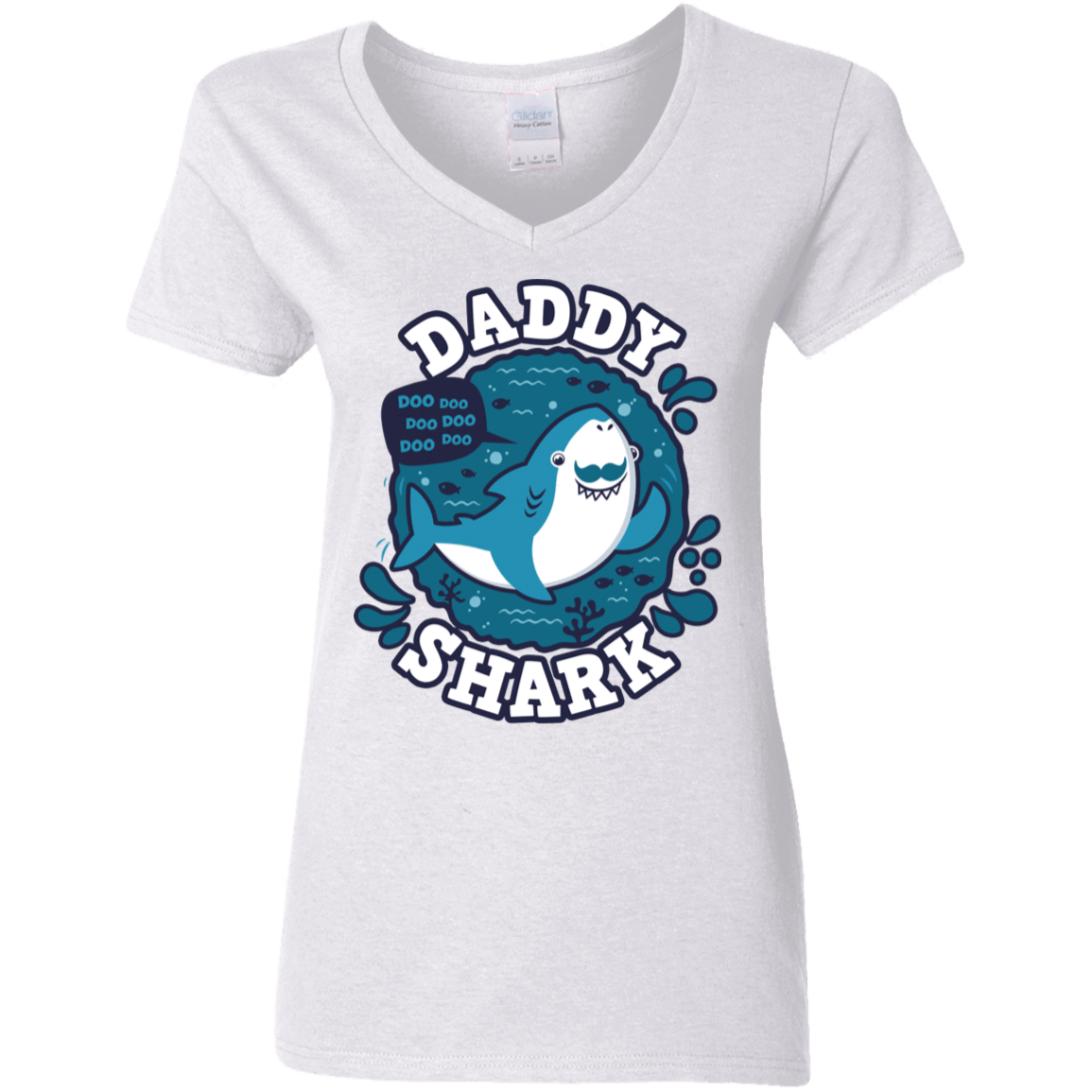 T-Shirts White / S Shark Family trazo - Daddy Women's V-Neck T-Shirt