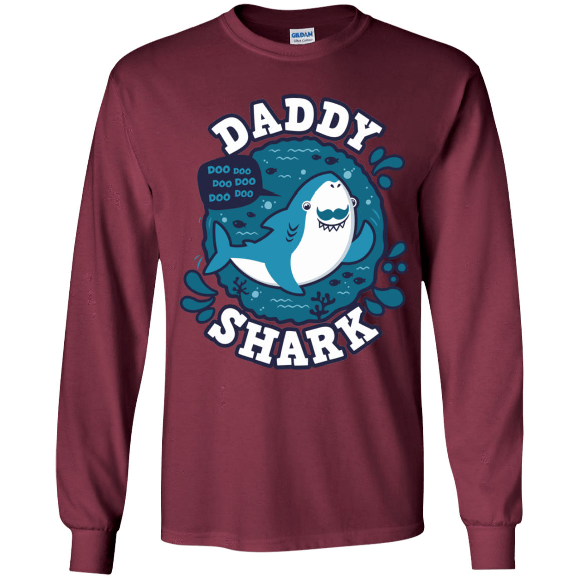 T-Shirts Maroon / YS Shark Family trazo - Daddy Youth Long Sleeve T-Shirt