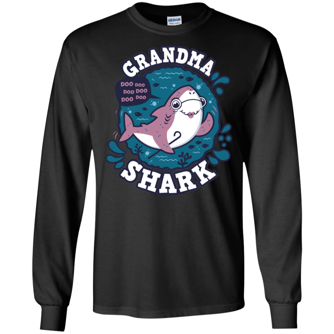 T-Shirts Black / S Shark Family trazo - Grandma Men's Long Sleeve T-Shirt