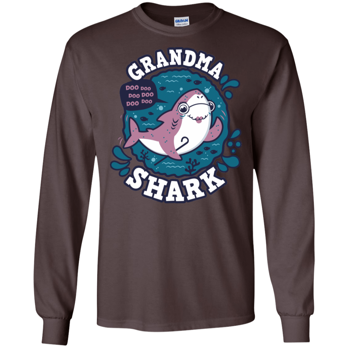 T-Shirts Dark Chocolate / S Shark Family trazo - Grandma Men's Long Sleeve T-Shirt