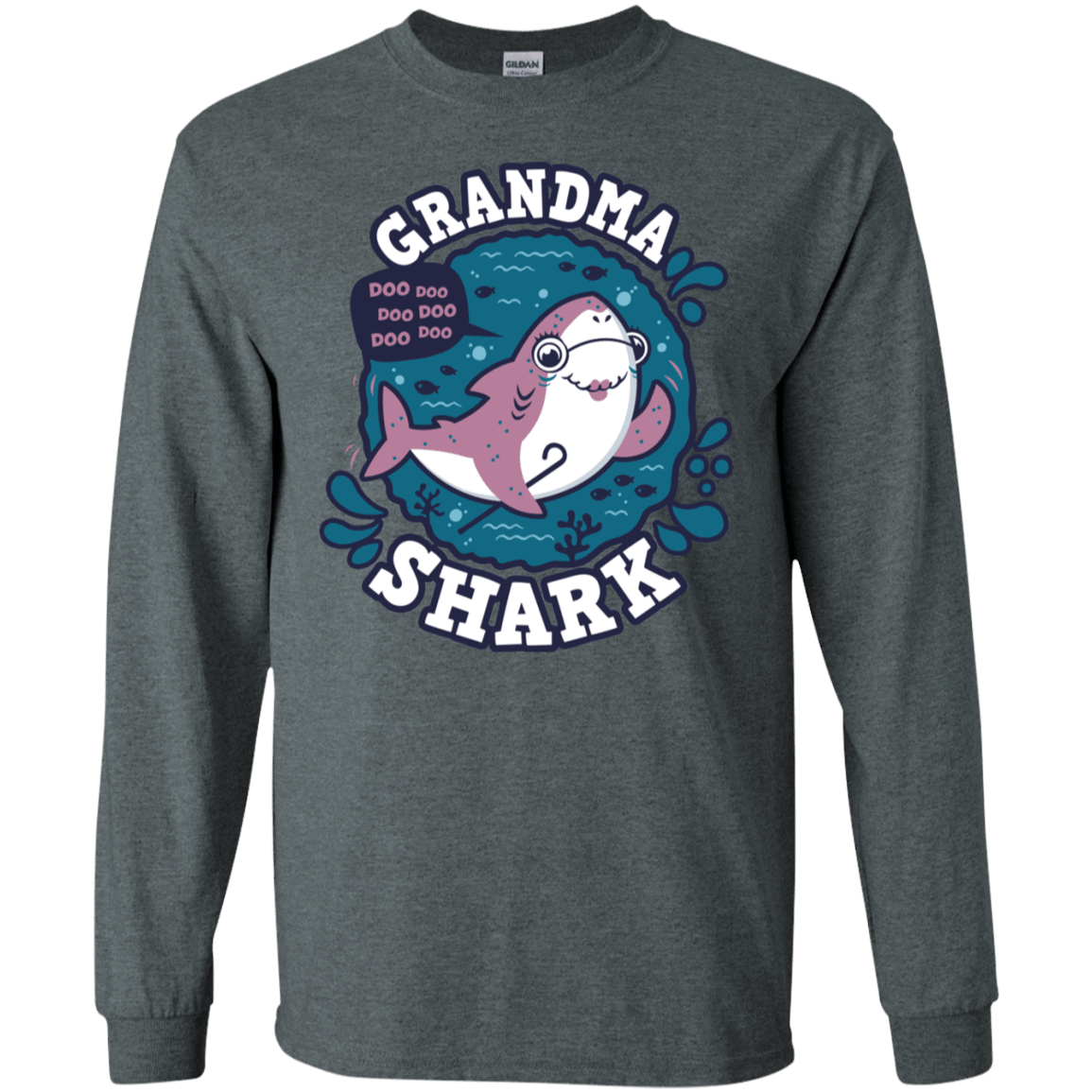 T-Shirts Dark Heather / S Shark Family trazo - Grandma Men's Long Sleeve T-Shirt