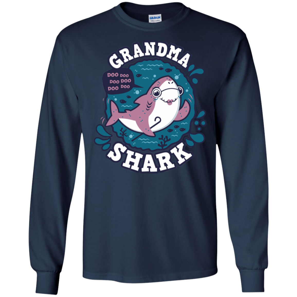 T-Shirts Navy / S Shark Family trazo - Grandma Men's Long Sleeve T-Shirt