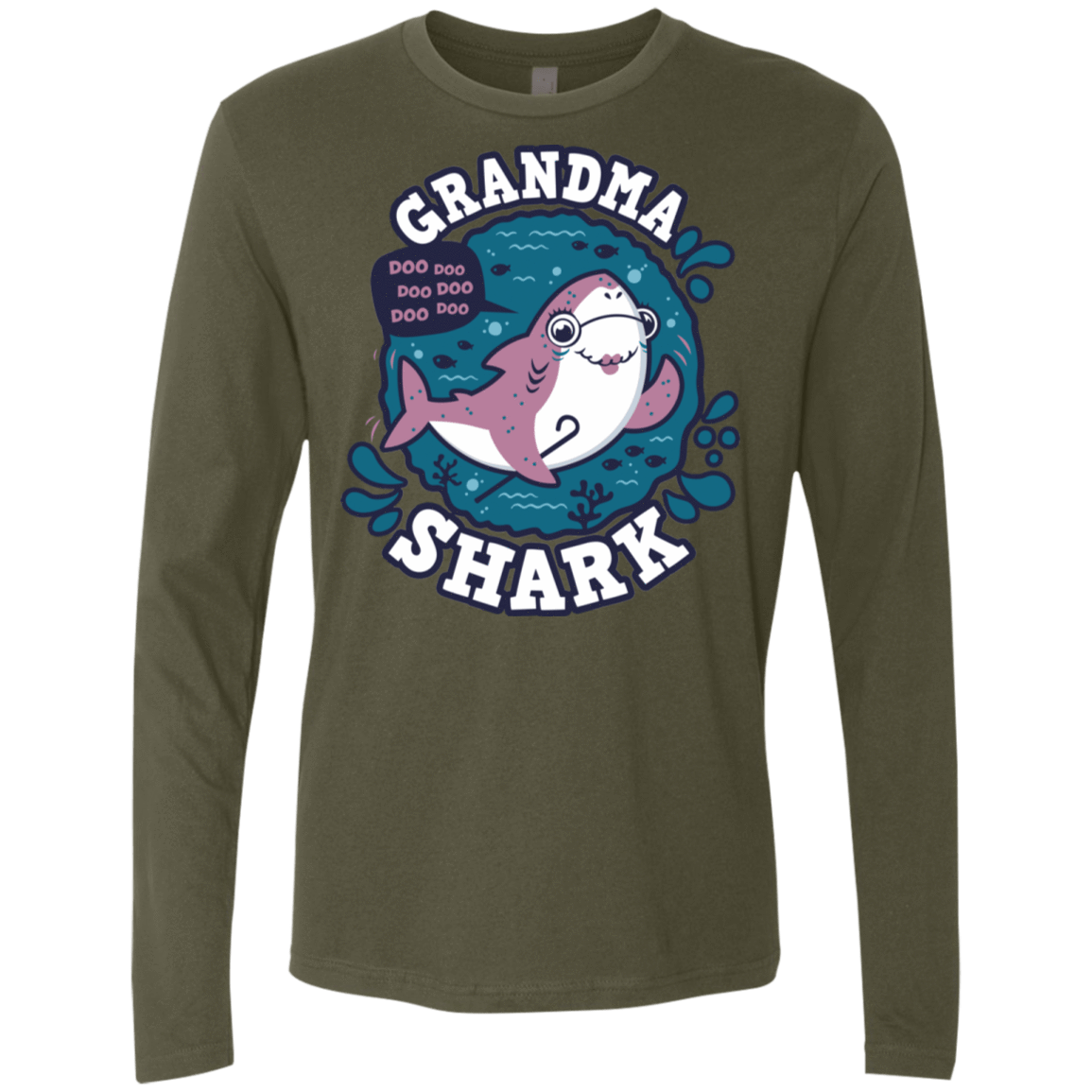 T-Shirts Military Green / S Shark Family trazo - Grandma Men's Premium Long Sleeve