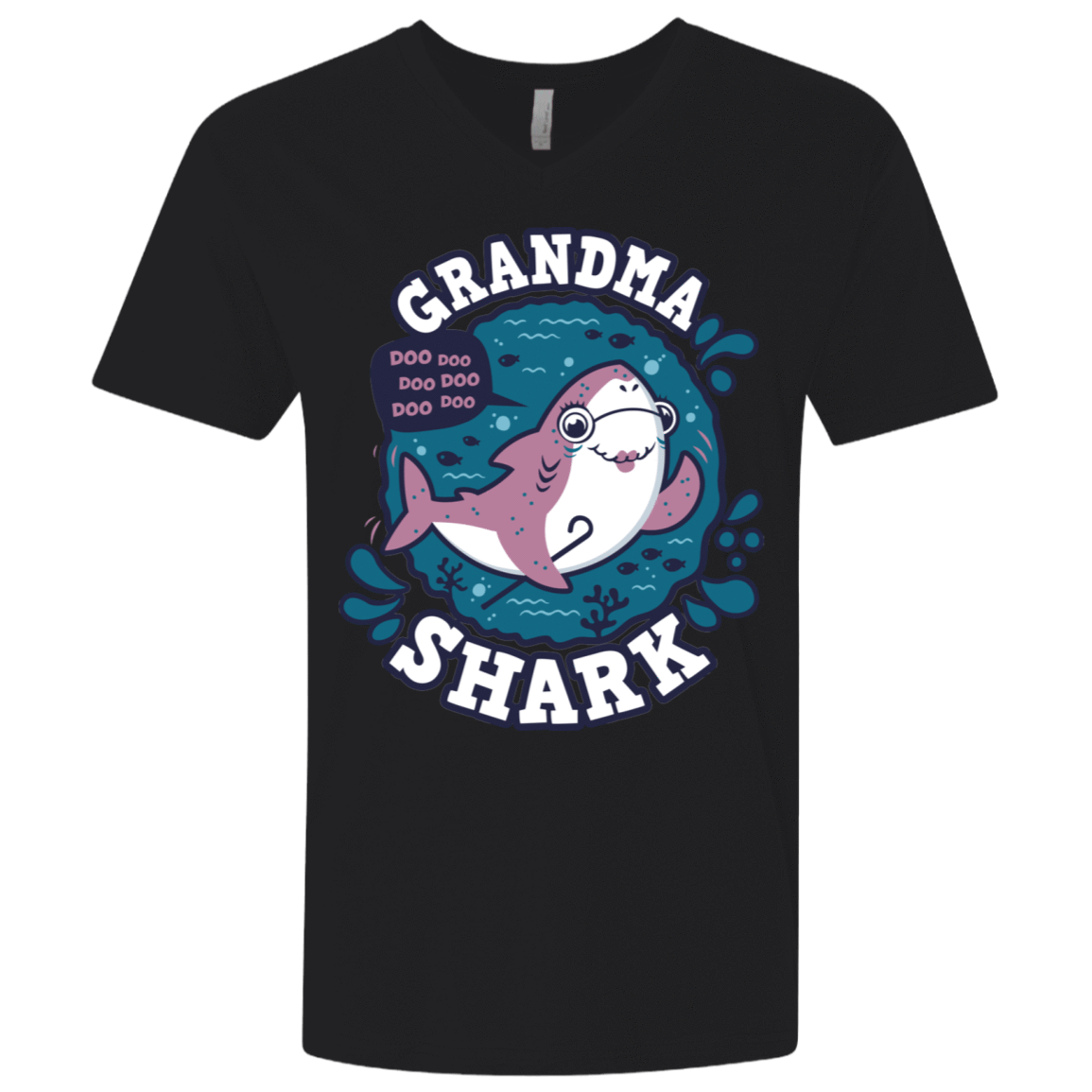 T-Shirts Black / X-Small Shark Family trazo - Grandma Men's Premium V-Neck