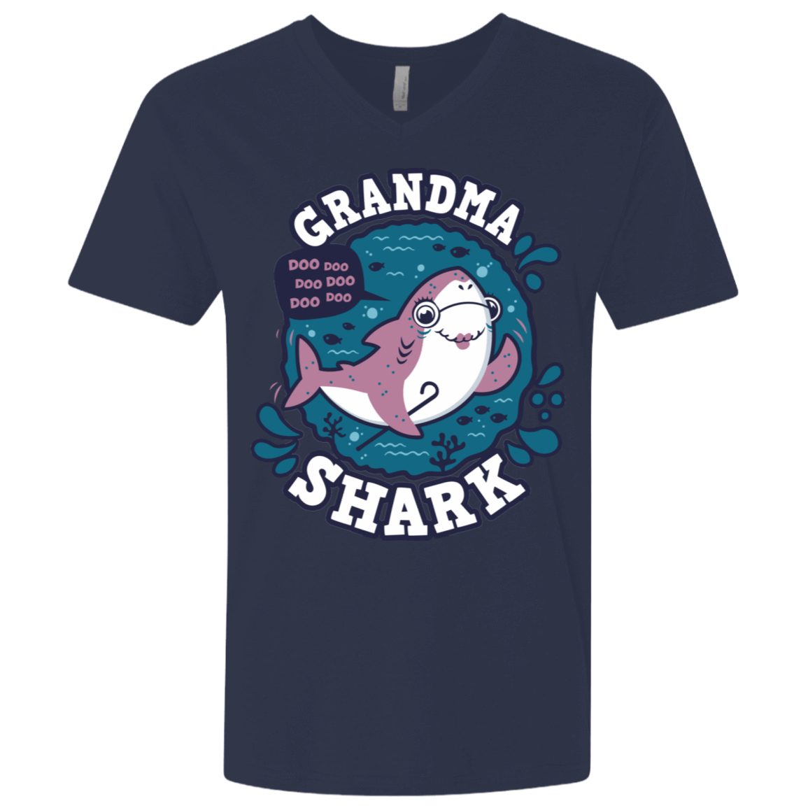 T-Shirts Midnight Navy / X-Small Shark Family trazo - Grandma Men's Premium V-Neck