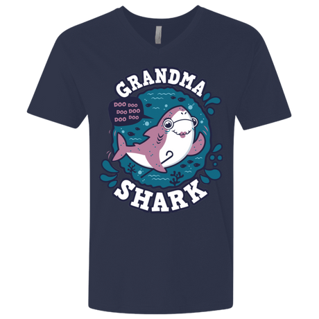 T-Shirts Midnight Navy / X-Small Shark Family trazo - Grandma Men's Premium V-Neck