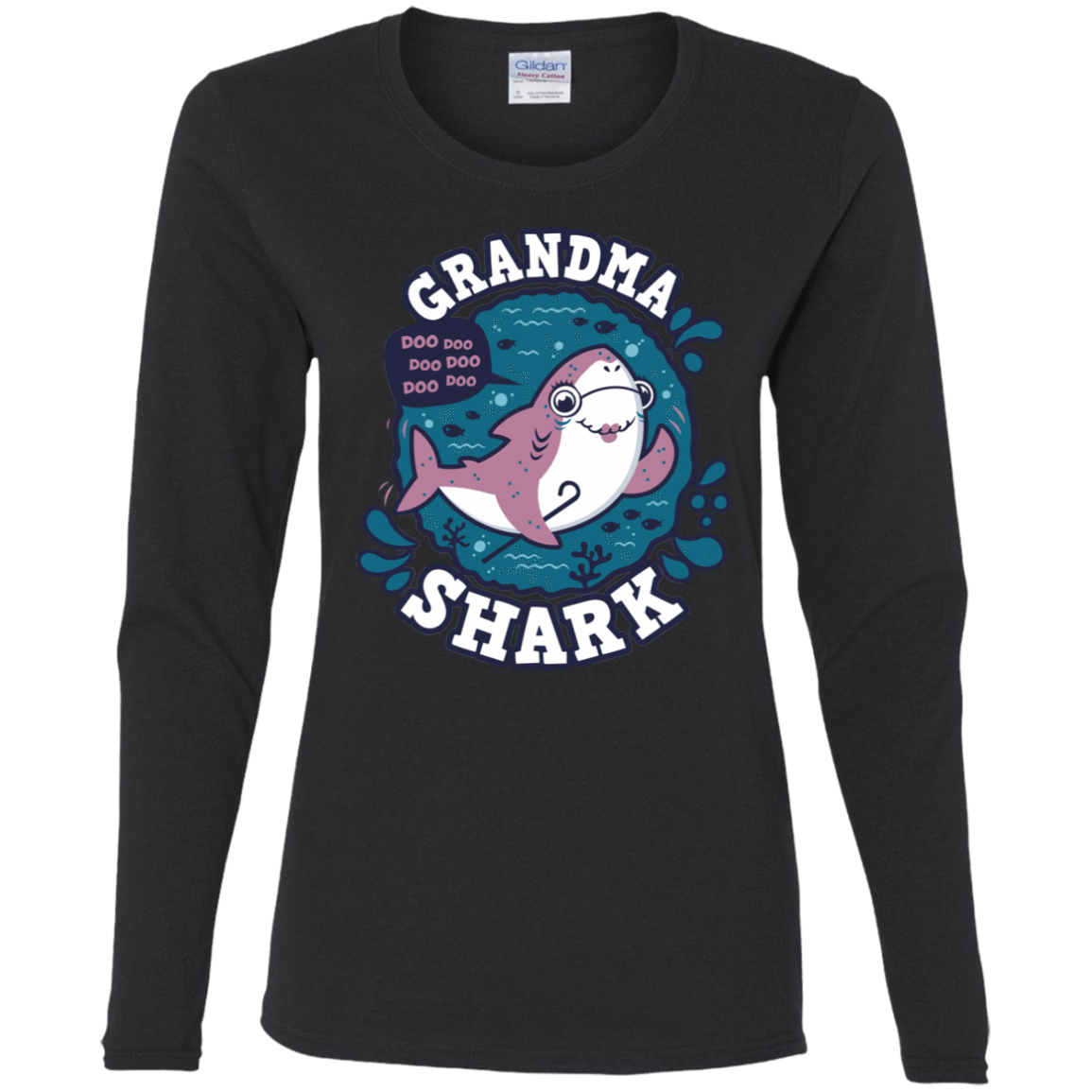 T-Shirts Black / S Shark Family trazo - Grandma Women's Long Sleeve T-Shirt