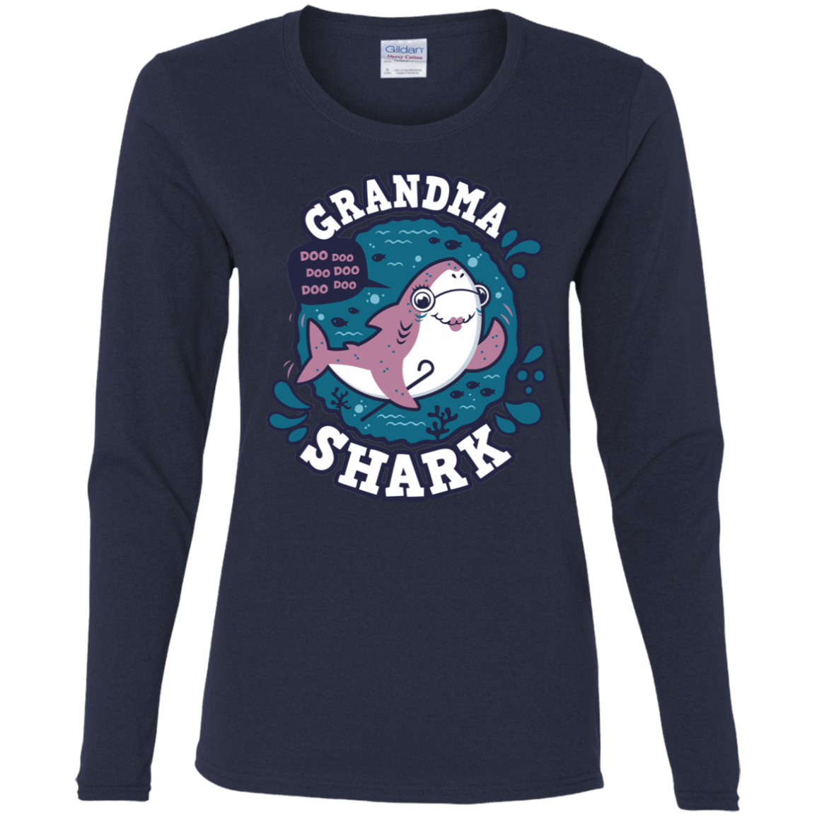 T-Shirts Navy / S Shark Family trazo - Grandma Women's Long Sleeve T-Shirt