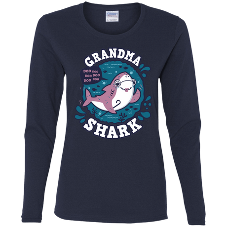 T-Shirts Navy / S Shark Family trazo - Grandma Women's Long Sleeve T-Shirt