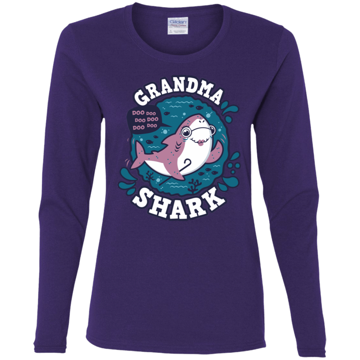 T-Shirts Purple / S Shark Family trazo - Grandma Women's Long Sleeve T-Shirt