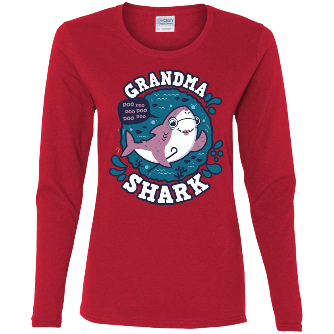 T-Shirts Red / S Shark Family trazo - Grandma Women's Long Sleeve T-Shirt