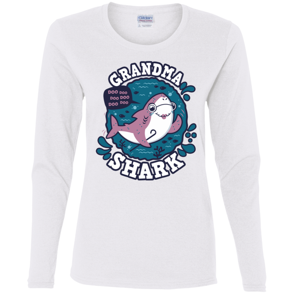 T-Shirts White / S Shark Family trazo - Grandma Women's Long Sleeve T-Shirt