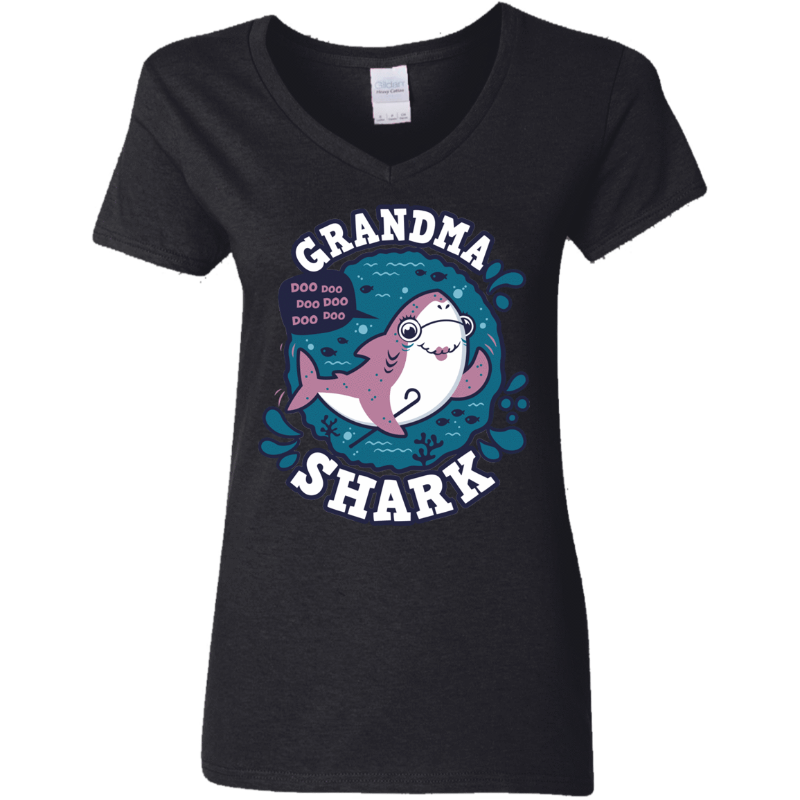 T-Shirts Black / S Shark Family trazo - Grandma Women's V-Neck T-Shirt