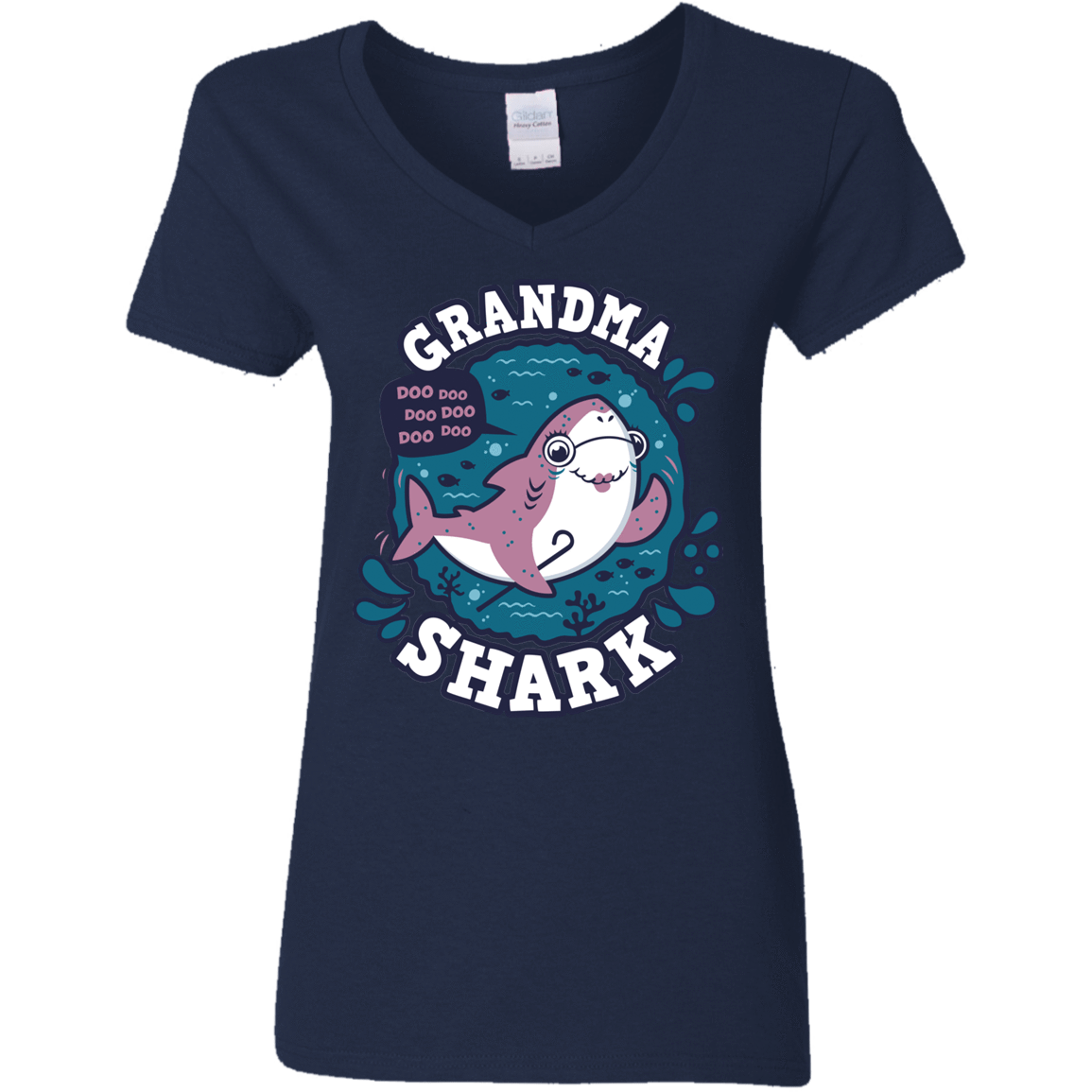 T-Shirts Navy / S Shark Family trazo - Grandma Women's V-Neck T-Shirt