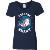 T-Shirts Navy / S Shark Family trazo - Grandma Women's V-Neck T-Shirt