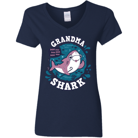 T-Shirts Navy / S Shark Family trazo - Grandma Women's V-Neck T-Shirt