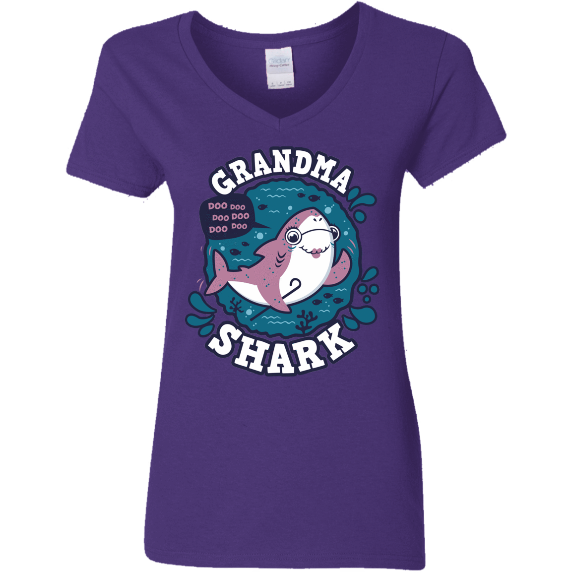 T-Shirts Purple / S Shark Family trazo - Grandma Women's V-Neck T-Shirt