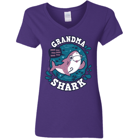 T-Shirts Purple / S Shark Family trazo - Grandma Women's V-Neck T-Shirt