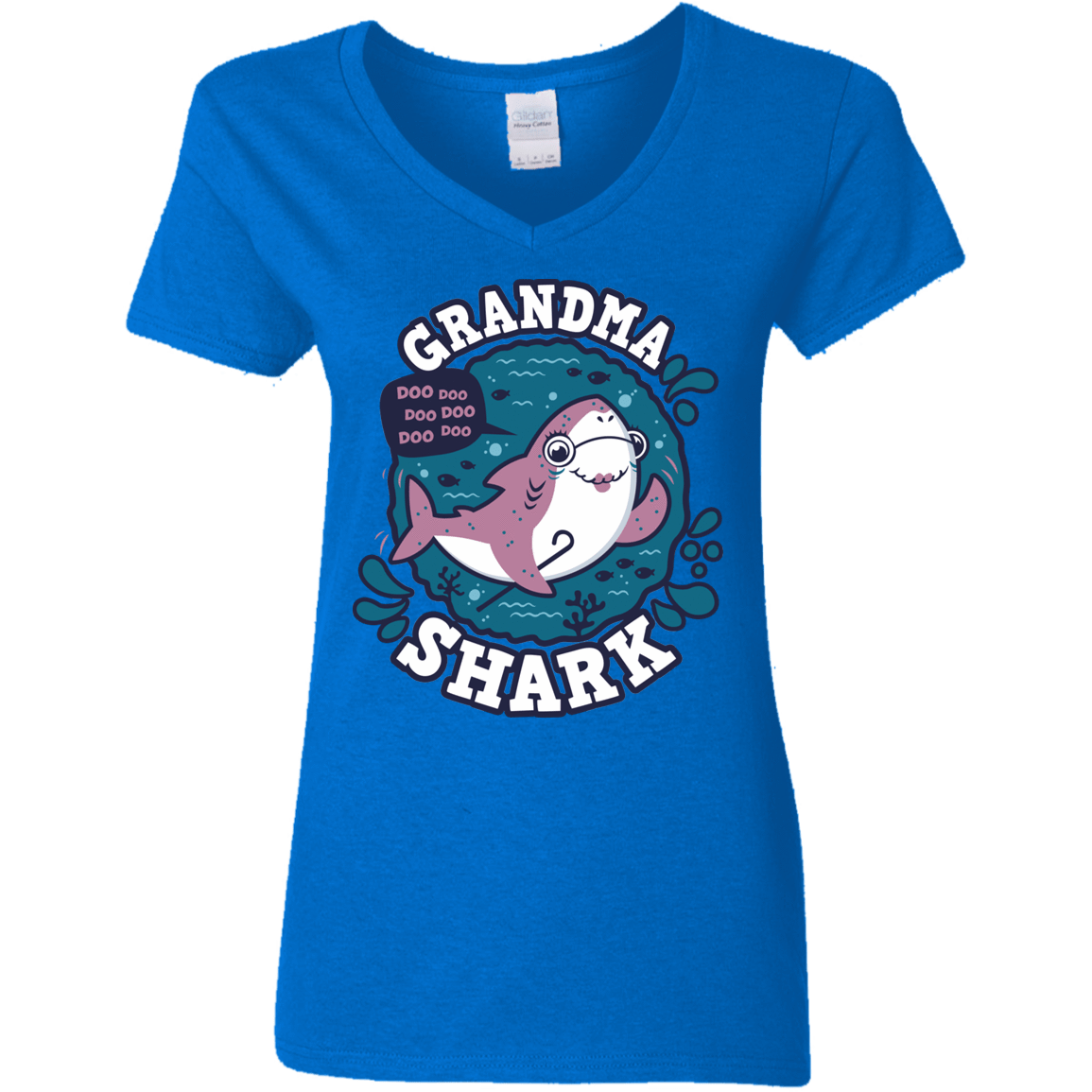 T-Shirts Royal / S Shark Family trazo - Grandma Women's V-Neck T-Shirt