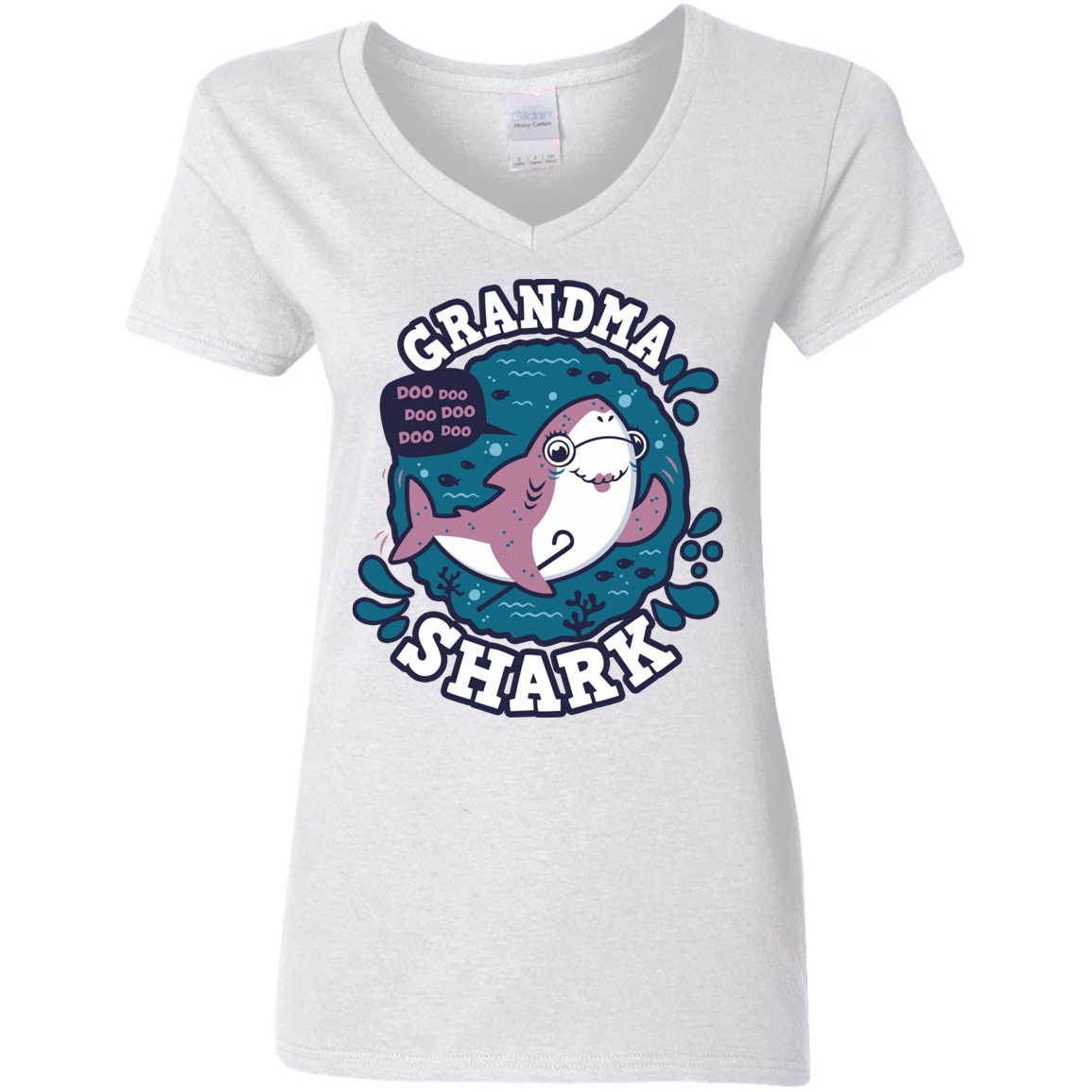 T-Shirts White / S Shark Family trazo - Grandma Women's V-Neck T-Shirt