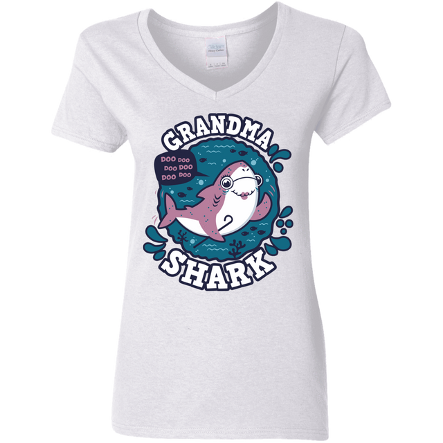 T-Shirts White / S Shark Family trazo - Grandma Women's V-Neck T-Shirt