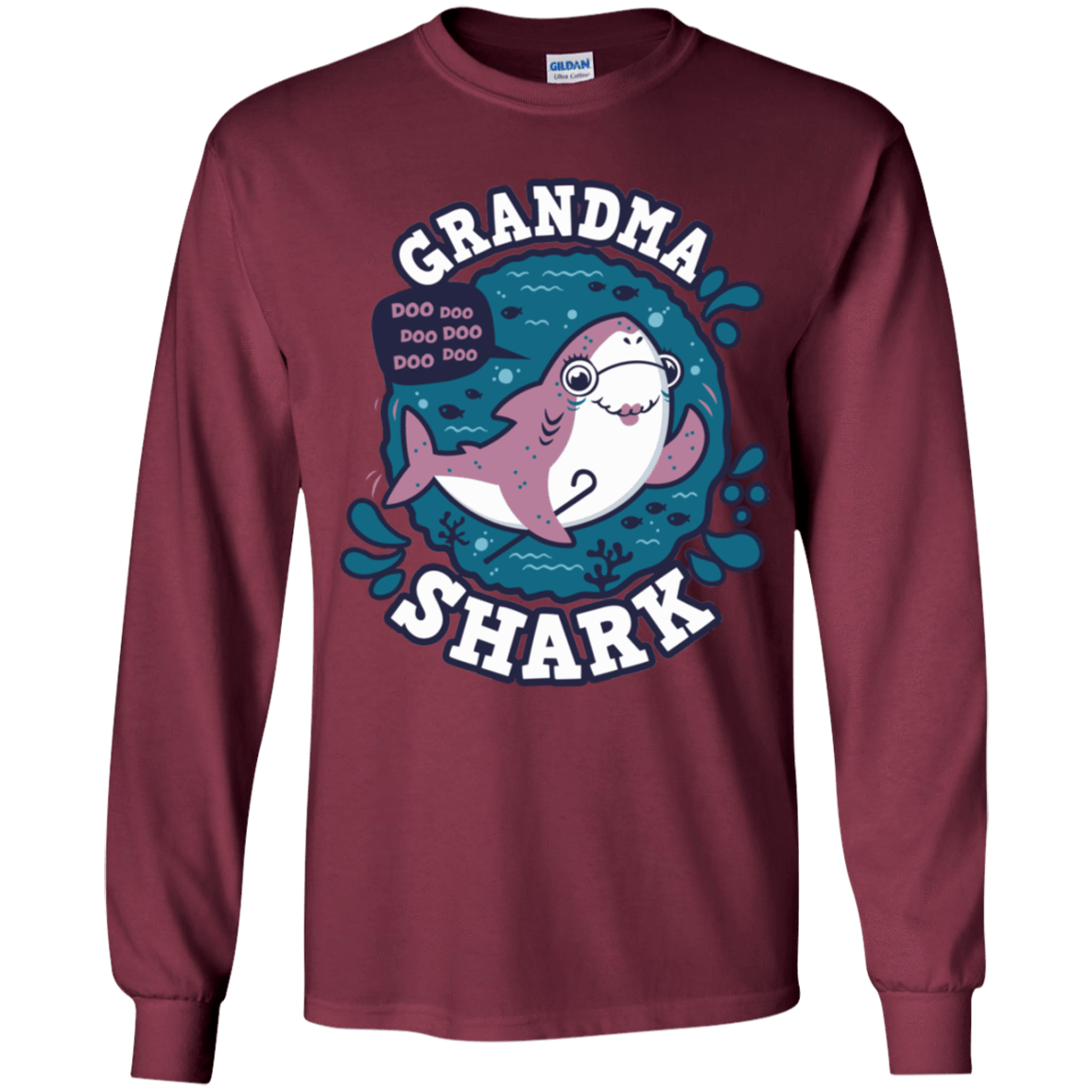 T-Shirts Maroon / YS Shark Family trazo - Grandma Youth Long Sleeve T-Shirt