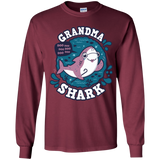 T-Shirts Maroon / YS Shark Family trazo - Grandma Youth Long Sleeve T-Shirt