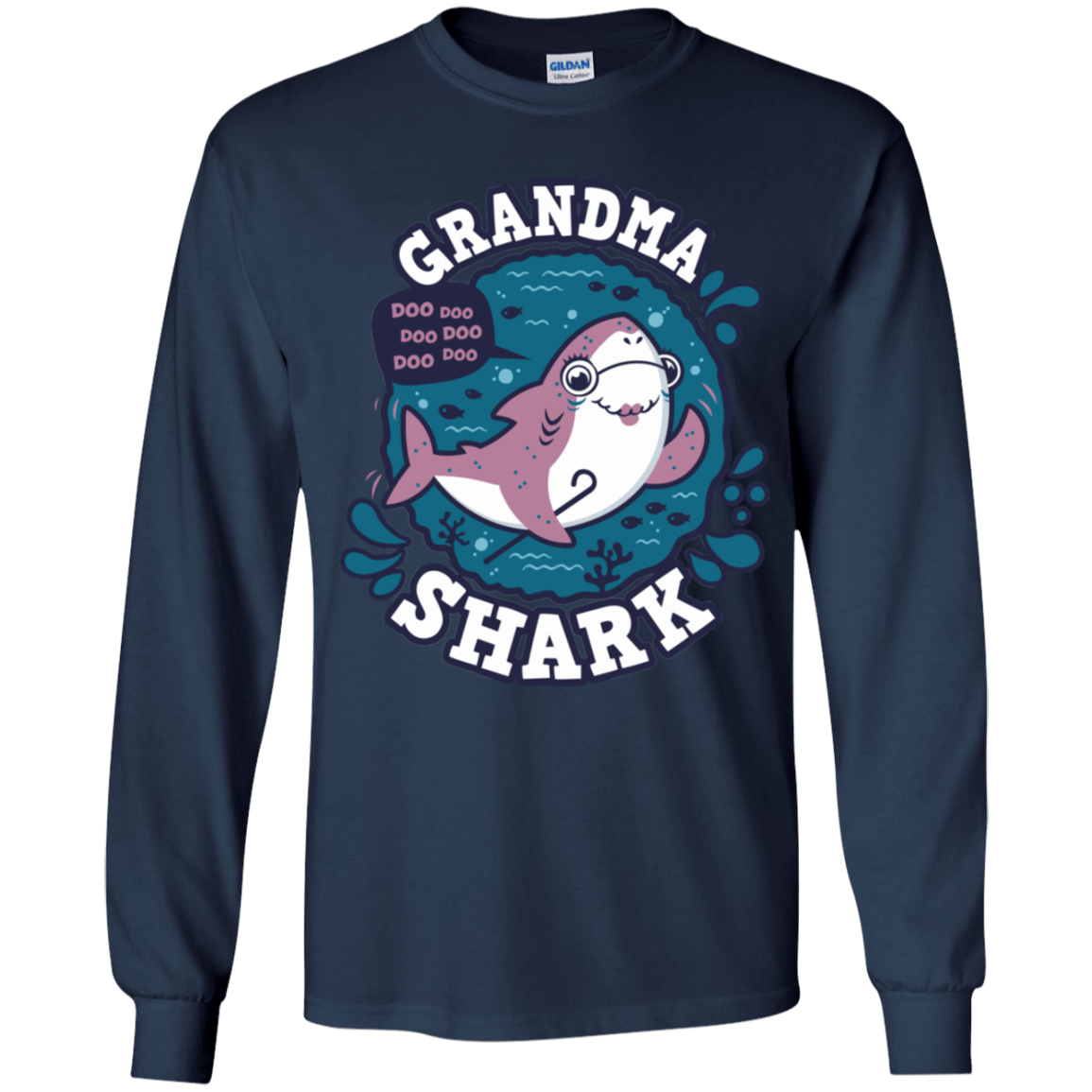 T-Shirts Navy / YS Shark Family trazo - Grandma Youth Long Sleeve T-Shirt