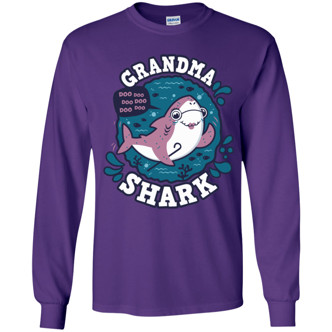 T-Shirts Purple / YS Shark Family trazo - Grandma Youth Long Sleeve T-Shirt