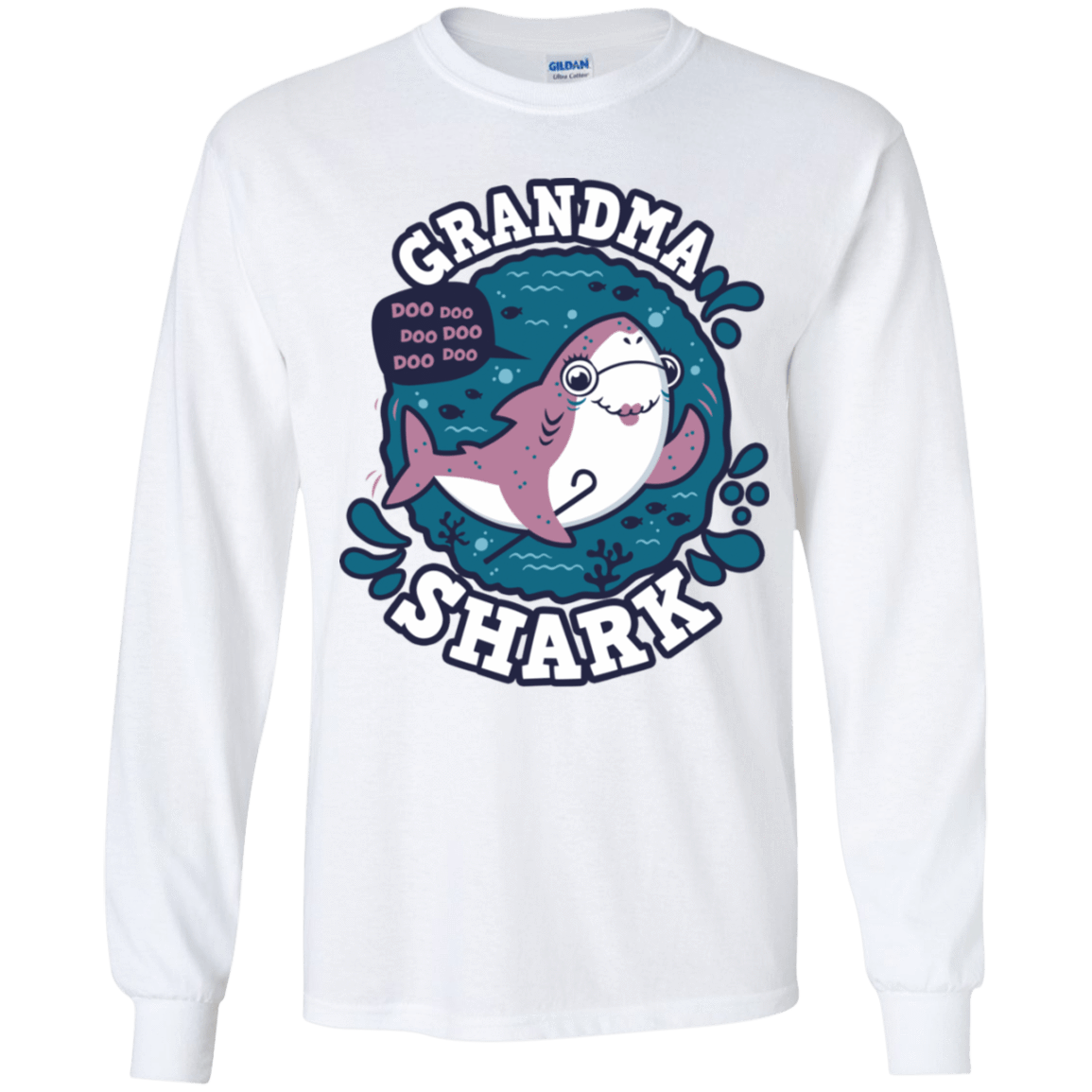 T-Shirts White / YS Shark Family trazo - Grandma Youth Long Sleeve T-Shirt