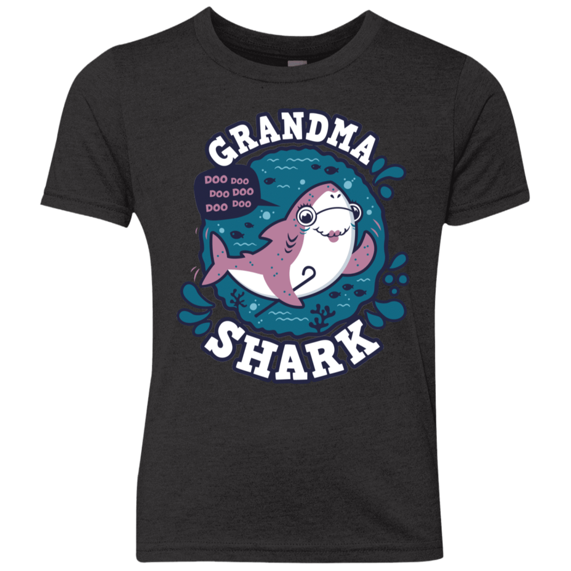 T-Shirts Vintage Black / YXS Shark Family trazo - Grandma Youth Triblend T-Shirt