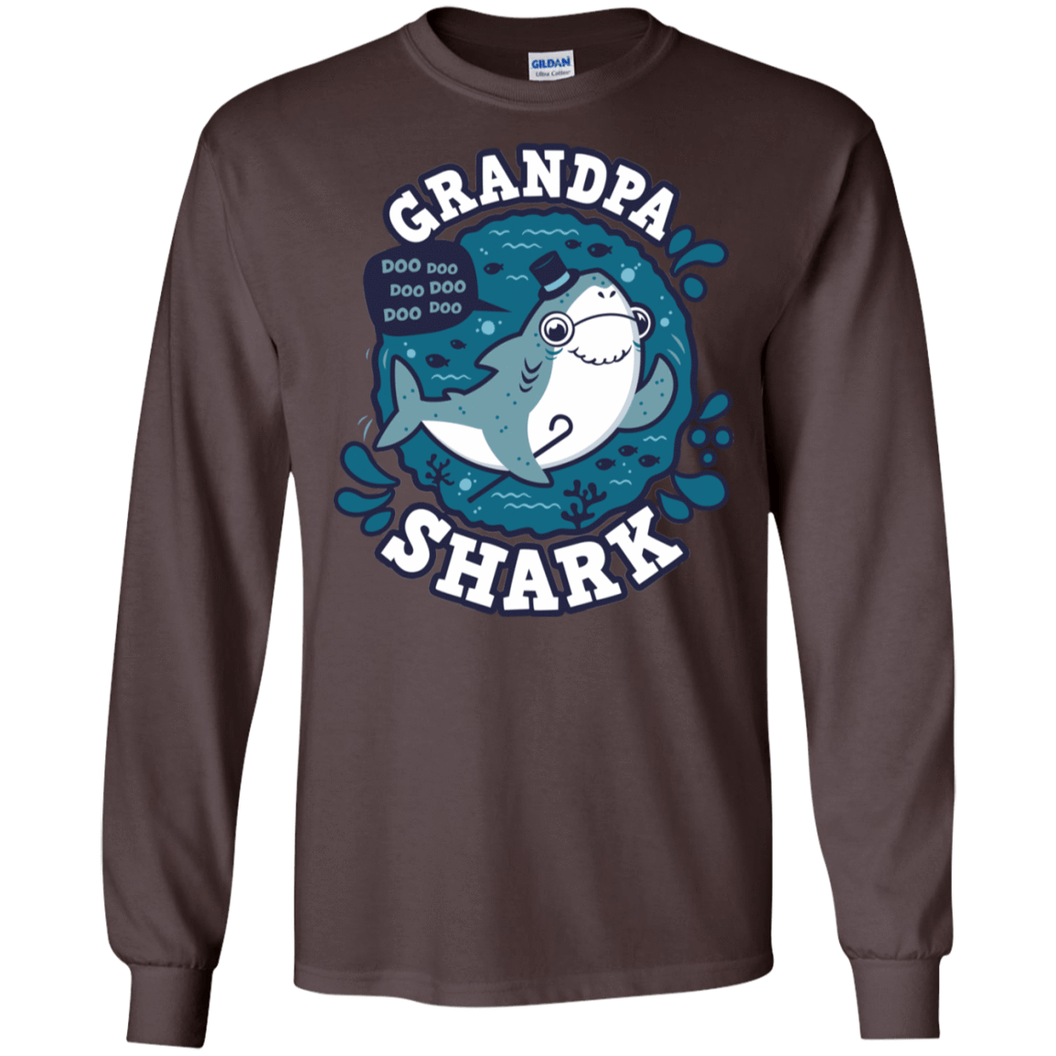 T-Shirts Dark Chocolate / S Shark Family trazo - Grandpa Men's Long Sleeve T-Shirt