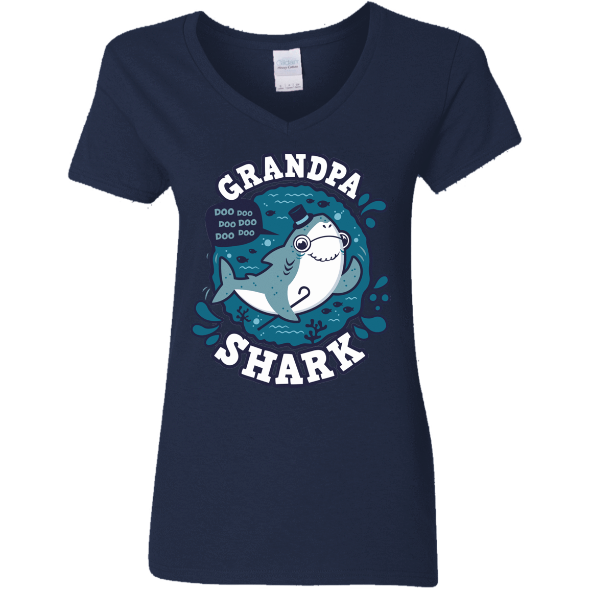 T-Shirts Navy / S Shark Family trazo - Grandpa Women's V-Neck T-Shirt