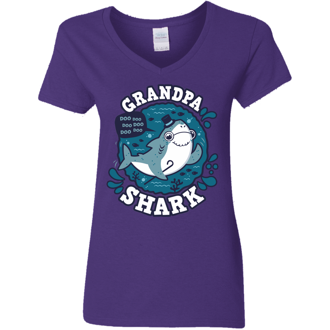 T-Shirts Purple / S Shark Family trazo - Grandpa Women's V-Neck T-Shirt