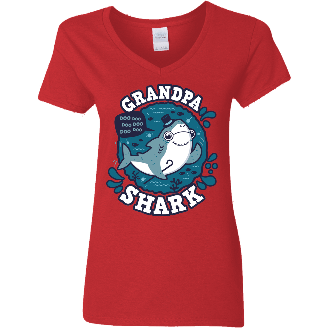 T-Shirts Red / S Shark Family trazo - Grandpa Women's V-Neck T-Shirt